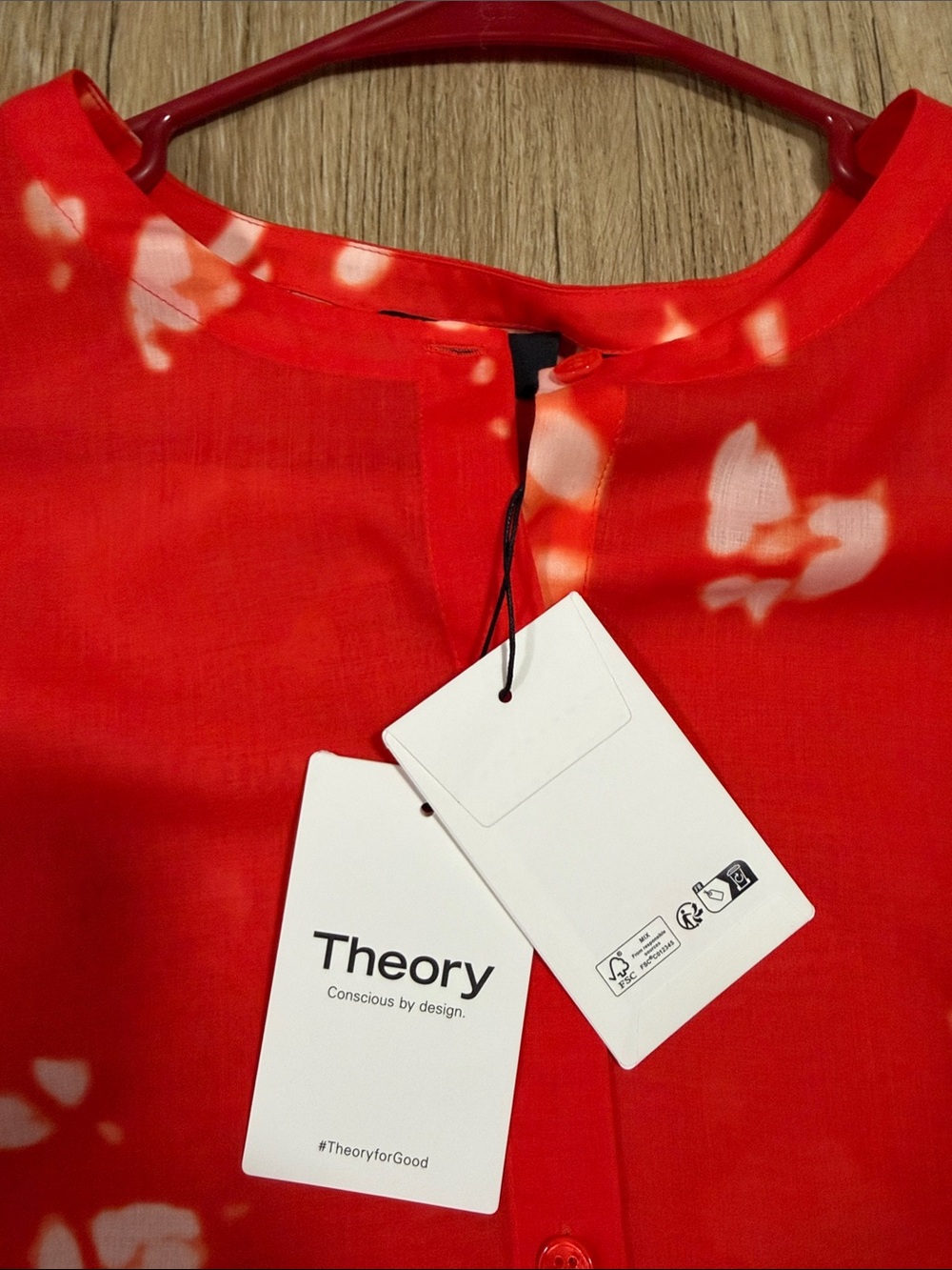 Theory Red Sleeveless Floral Button-Front Blouse XL - Picture 3 of 5